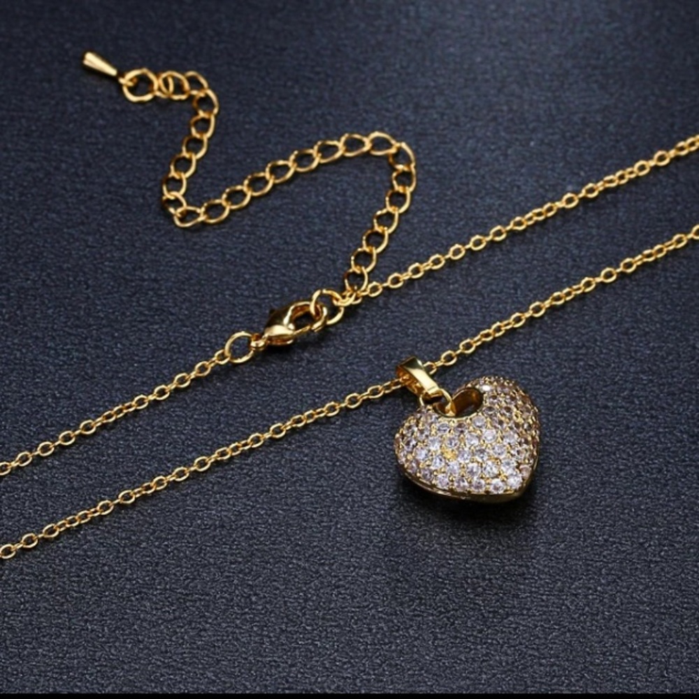 Gold Plated Heart Necklace Statement - Picture 3 of 10